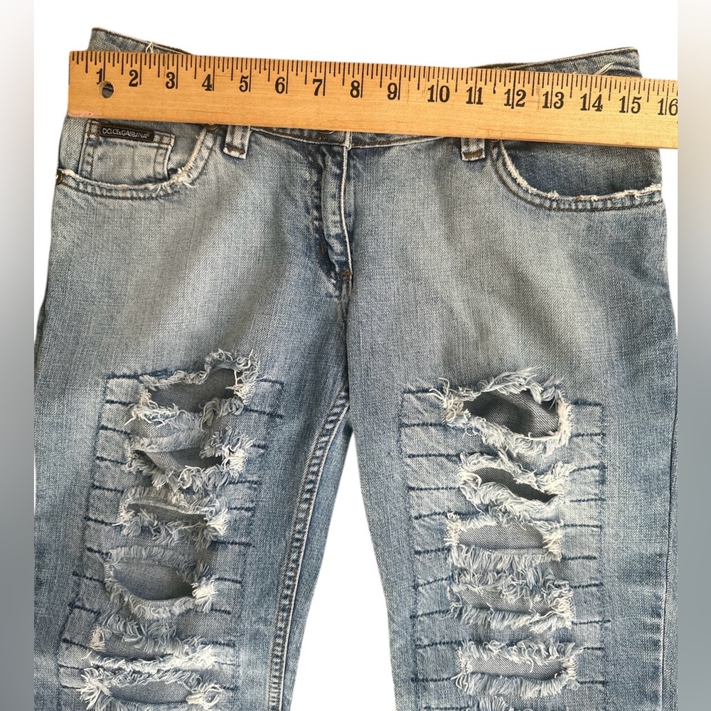 Archive Dolce Gabbana Poem Distressed Blue Denim Jeans 30 Rhinestone Y2K Flare - Picture 10 of 10